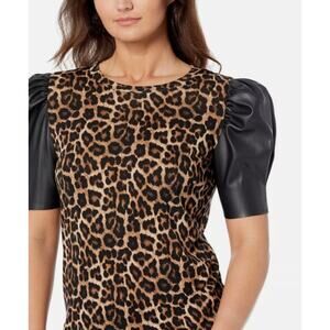 Michael Kors Leopard Print Faux Top Leather Sleeves